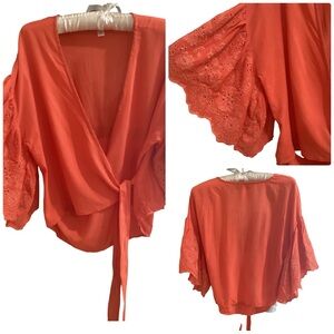 New Blue Rain Criss Cross Tie Flare Sleeve Top Size M